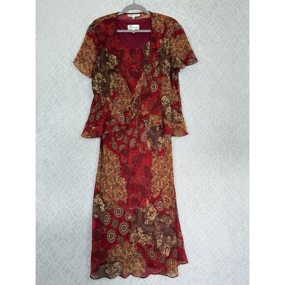 Vtg 90s 2-Piece Maxi Dress Set Sz 14 Sheer Ruffle Top Fairygrunge Boho Y2K Artsy - Picture 2 of 15